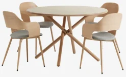 SKIBET + HVIDOVRE Spisebordssæt|SKIBET Ø120 bord lys eg + 4 HVIDOVRE stole lys eg