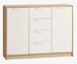 JENSLEV Skænke Og Vitrineskabe|Skænke Og Vitrineskabe|Skænk 2 låger 4 skuffer eg/hvid