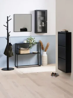 HALLENSLEV Skoopbevaring|Skoskab 3 rum Sort