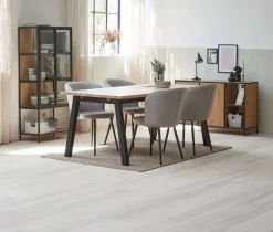 SKOVLUNDE + RISSKOV Spisebordssæt|SKOVLUNDE L200 bord eg natur + 4 RISSKOV stole lysegrå