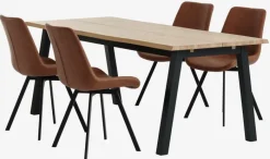 SKOVLUNDE + HYGUM Spisebordssæt|SKOVLUNDE L200 bord eg natur + 4 HYGUM stole cognac