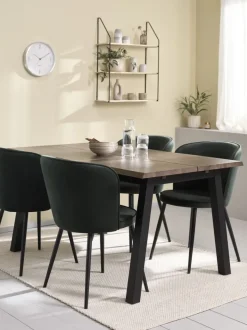 SKOVLUNDE + RISSKOV Spisebordssæt|SKOVLUNDE L160 bord mørk eg + 4 RISSKOV stole mørkegrøn