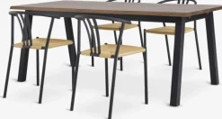 SKOVLUNDE + JYDERUP Spisebordssæt|SKOVLUNDE L200 bord mørk eg + 4 JYDERUP sort/natur