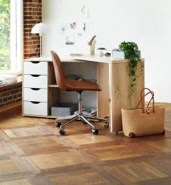 LANGAGER Skriveborde|Skrivebord 41-107x107-165 lys eg farve/hvid