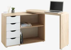 LANGAGER Skriveborde|Skrivebord 41-107x107-165 lys eg farve/hvid