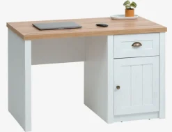 MARKSKEL Skriveborde|Skrivebord 60x120 1 låge 1 skuffe hvid/egefarve