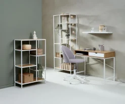 TRAPPEDAL Skriveborde|Skrivebord 48x95 1 skuffe egefarve/hvid Eg+Hvid