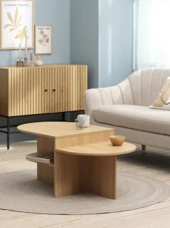 LISBJERG Hjørneborde|Sofaborde|Sofabord 60x107 m/hylder eg naturfarve