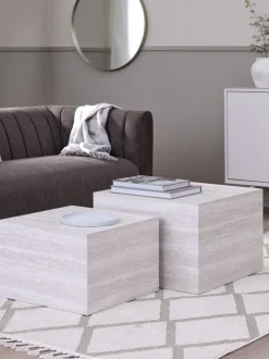 ROLSTED Hjørneborde|Sofaborde|Sofabord 58x58/50x50 marmorfarve 2 stk