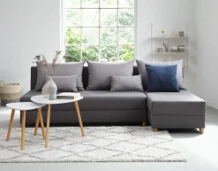 HAMPEN Sovesofaer|Sovesofaer|Sovesofa chaiselong gråt stof/egefarve