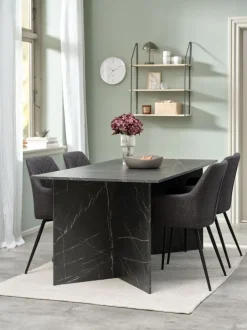 KRONDAL Spiseborde|Spisebord 90x180 marmorfarvet sort
