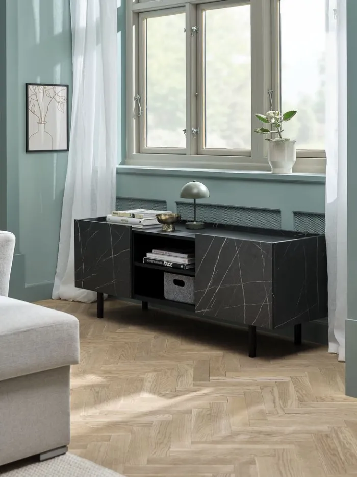 KRONDAL Tv-borde|TV-bord 2 låger sort marmorfarve