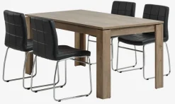 VEDDE + HAMMEL Spisebordssæt|VEDDE L160 bord vild eg + 4 HAMMEL stole sort