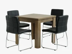VEDDE + HAMMEL Spisebordssæt|VEDDE L80/160 bord vild eg + 4 HAMMEL stole sort